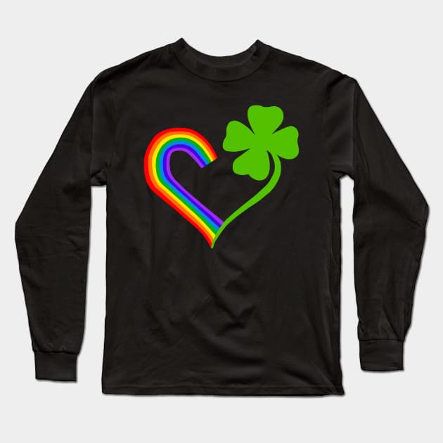 Clover Rainbow Pride Irish Heart Long Sleeve T-Shirt by Art by Deborah Camp